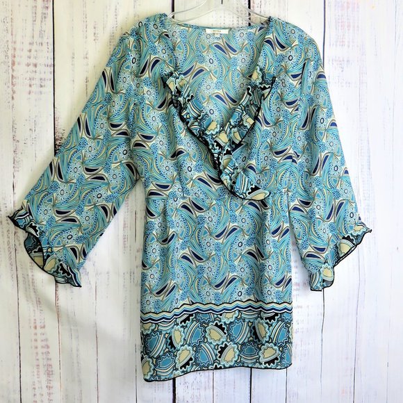 Blue Aqua Paisley Print Tunic Blouse by Nicola....325 - Picture 1 of 9